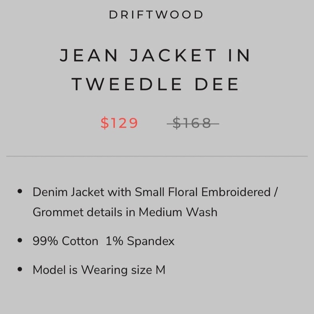 Driftwood Women's Tweedle‎ Dee Floral Medium Wash Jean Jacket- Medium - Picture 10 of 10
